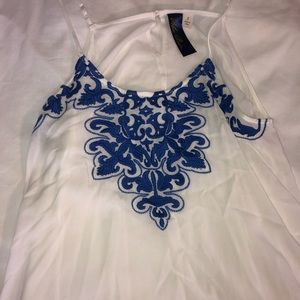 White Blouse with Blue Details